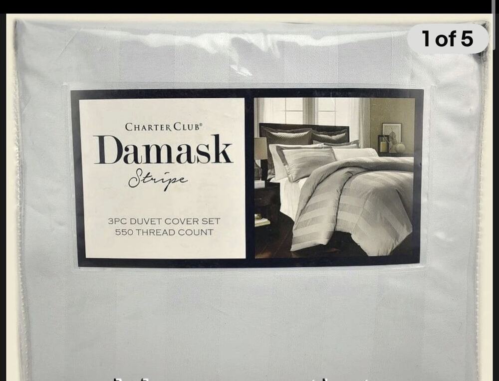 Charter Club Damask Stripe 550 Thread Count FULL / QUEEN Duvet Set Set Vapor